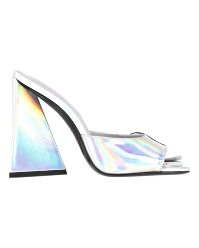 Attico Silver Devon Holographic Mules With Sculpted Heel In Silver