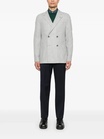 Tagliatore Double-breasted Tailored Wool Blend Jacket In Gray