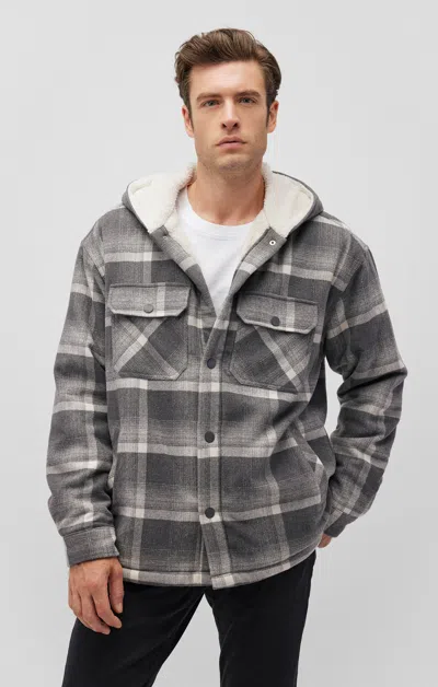 Mavi Plaid Hooded Shacket In Black Check In Grey