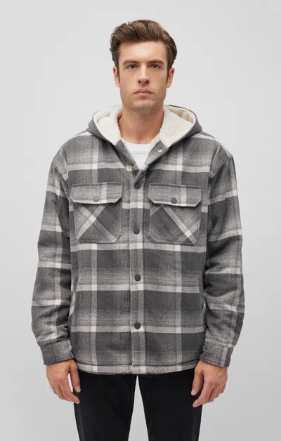 Mavi Plaid Hooded Shacket In Black Check In Grey