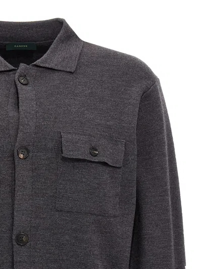 Zanone Classic Grey Wool Cardigan With Button Closure And Flap Pockets In Gray