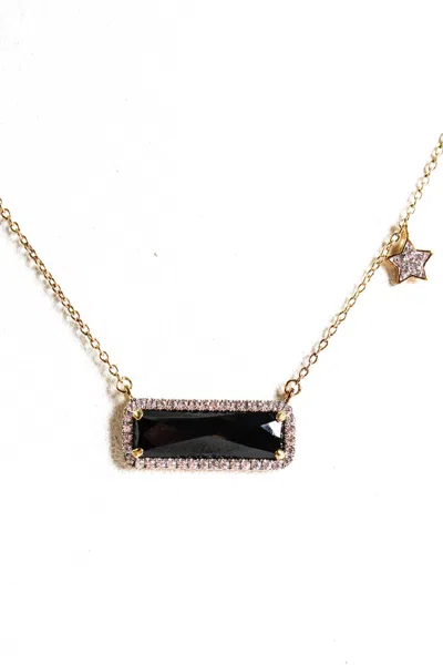 Rarities Sterling Silver Gold Plated Star Charm Spinel Oynx Pendant Necklace Black 4.2grams In Black