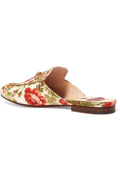 Shop Gucci Princetown Horsebit-detailed Floral-print Canvas Slippers In White
