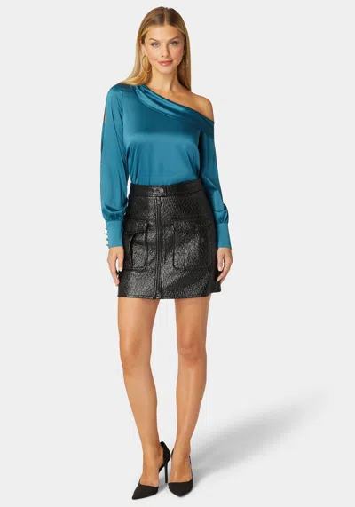Bebe Zip Front Coated Twill Skirt In Black