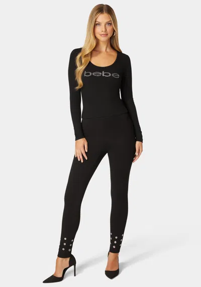 Bebe Natural Waist Grommet Detail Knit Legging In Black