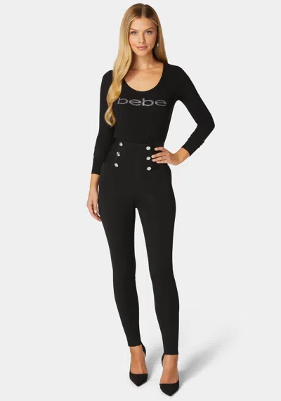 Bebe High Waist Elastic Waistband Knit Legging In Black