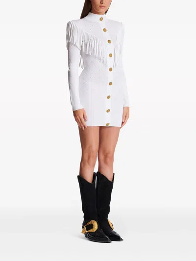 Shop Balmain Short Dress With Fringes