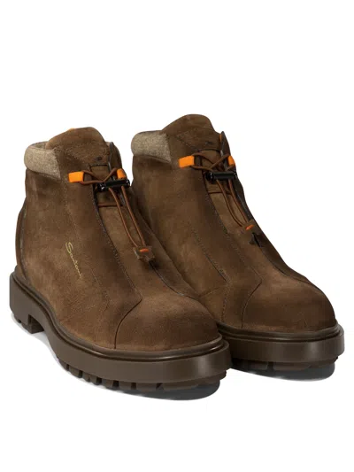 Santoni Suede Finish Ankle Boots With Rubber Sole