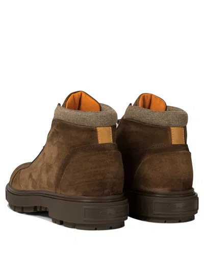 Santoni Suede Finish Ankle Boots With Rubber Sole