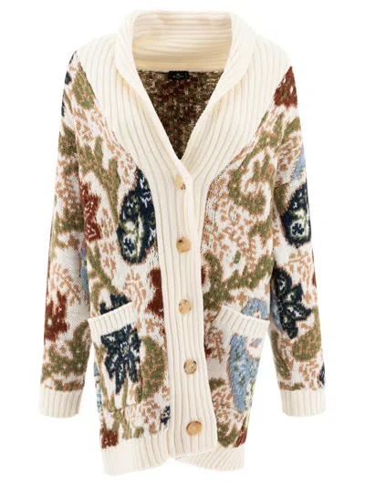 Shop Etro Knit Jacquard Maxi Cardigan Knitwear White