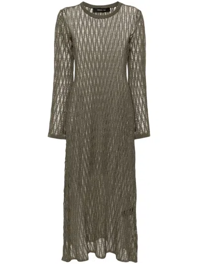 Federica Tosi Sheer Textured Midi Dress With Long Sleeves In Brown
