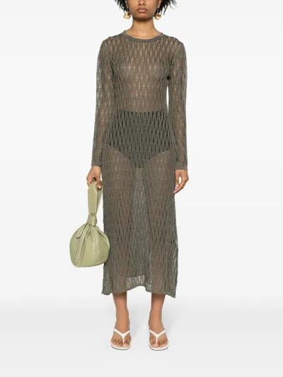 Federica Tosi Sheer Textured Midi Dress With Long Sleeves In Brown