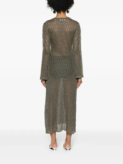 Federica Tosi Sheer Textured Midi Dress With Long Sleeves In Brown