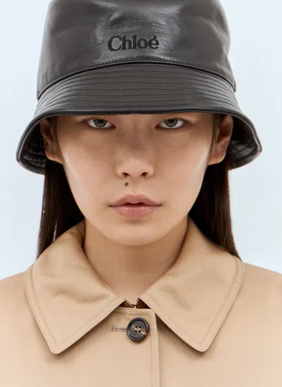 Chloé Chloe Leather Bucket Hat Women In Black