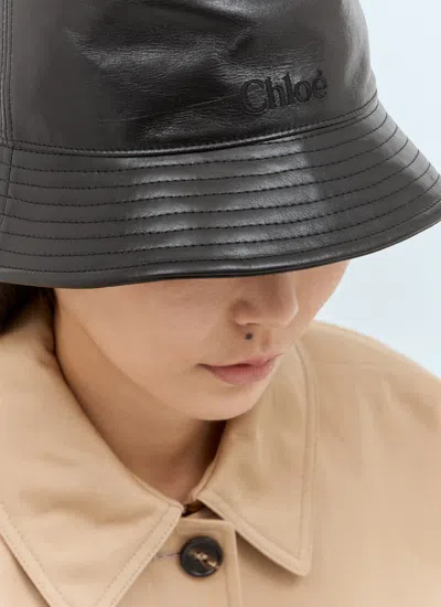 Chloé Chloe Leather Bucket Hat Women In Black