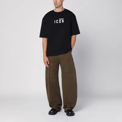 Dsquared2 Military Green Wide Trousers With Wear In Green