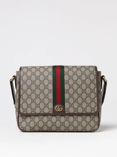 Gucci Ophidia Gg Supreme Fabric And Leather Shoulder Strap With Iconic Web Band In Cream