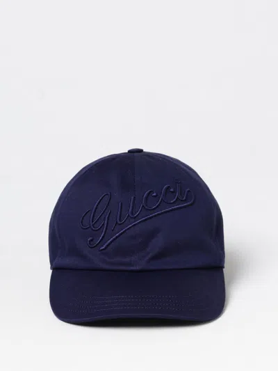 Gucci Men Baseball Hat With Embroidery In Blue