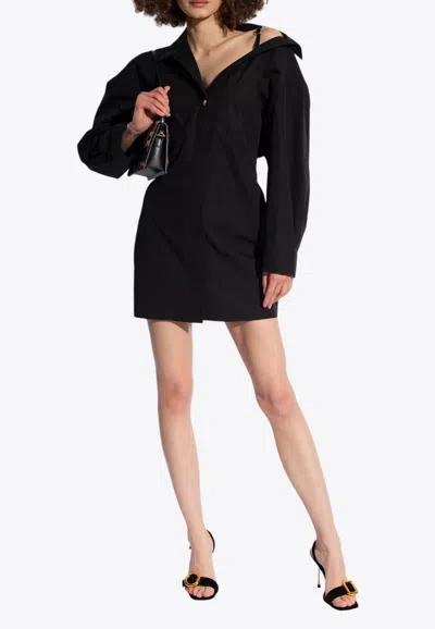 Jacquemus Asymmetric-neck Shirt Minidress In Black