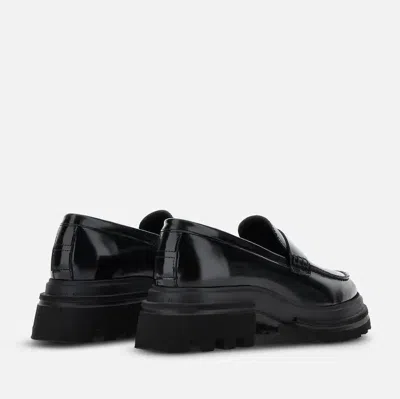 Hogan 10-storey Smooth Leather And Workwear Sole Loafers Shoes In Black