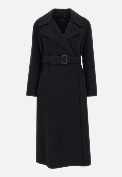 Weekend Max Mara Manu Belted Wool Midi Coat In Black