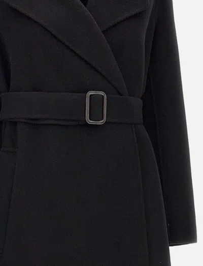 Weekend Max Mara Manu Belted Wool Midi Coat In Black