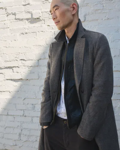 Billy Reid Micro Houndstooth Officers Coat In Black/multi