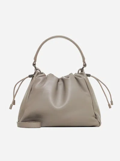 Brunello Cucinelli Mini Drawstring Lambskin Top-handle Bag In Stone