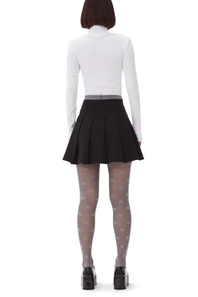 Ganni Light Twill Pleated Mini Skirt In Black