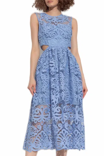 Self-portrait Abito Midi Con Cut-out In Pizzo Blu In Blue