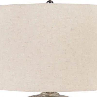 Furnizzeme Bellied Metal Body Table Lamp With Splotched Details, Brass And Cream
