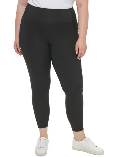 Calvin Klein Performance Plus Size Solid Side-pocket Pull-on Leggings In Black