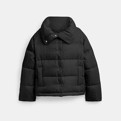 Coach Outlet Signature Jacquard Short Puffer In Recycled Polyamide In Black