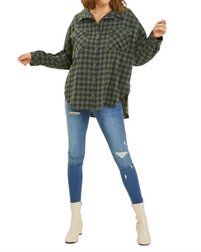 HEYSON COZY OVERSIZED BUTTON DOWN SHIRT IN OLIVE/NAVY 