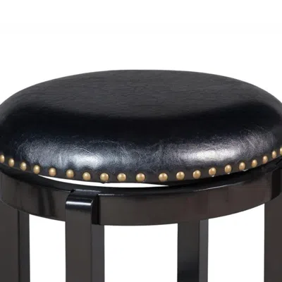 Furnizzeme Nailhead Trim Round Leatherette Swivel Counter Stool With Flared Leg, Black
