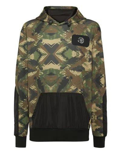 Plein Sport Camouflage-print Logo-patch Hoodie In Green
