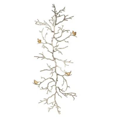 Furnizzeme Branch Shape Aluminum Wall D‹¨«cor With Four Bird Accents, Gold