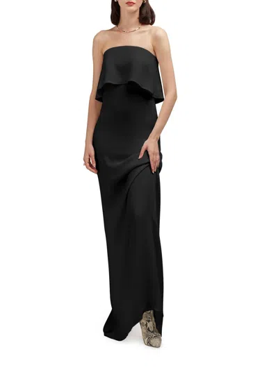 Careste Chiara Strapless Silk Column Gown In Black