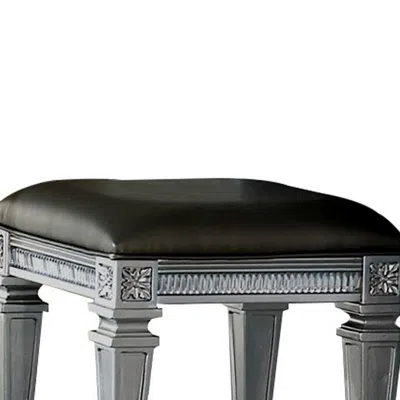 Furnizzeme Wooden Vanity Stool Wit Leatherette Seat And Faux Crystal Accents, Gray