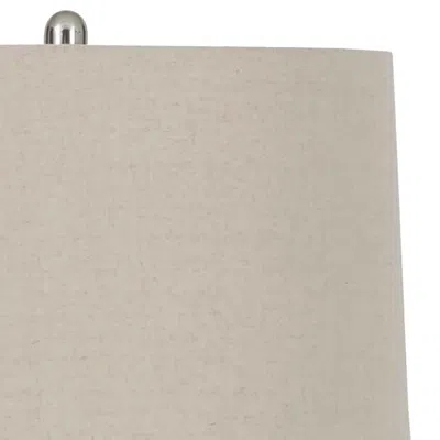 FURNIZZEME TEXTURED CERAMIC FRAME TABLE LAMP WITH FABRIC SHADE, BEIGE AND WHITE 