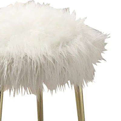 Shop Furnizzeme Faux Fur Upholstered Contemporary Metal Ottoman, White And Gold