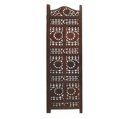 Shop Furnizzeme Hand Carved Sun And Moon Design Foldable 4 Panel Wooden Room Divider, Brown