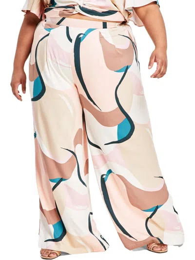 Nina Parker Plus Womens High-rise Printed Wide Leg Pants In Multi