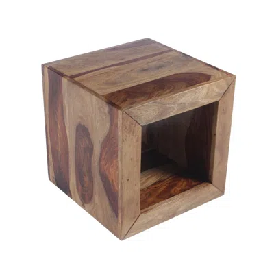 Furnizzeme Cube Shape Rosewood Side Table With Cutout Bottom, Brown