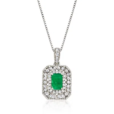 Ross-simons Emerald And . Diamond Pendant Necklace In Sterling Silver In Green