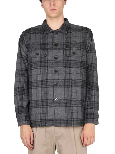 Universal Works Buttoned Plaid Shirt In Grey