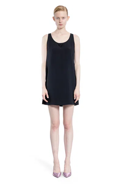 Prada Triangle-logo Mini Dress In Black