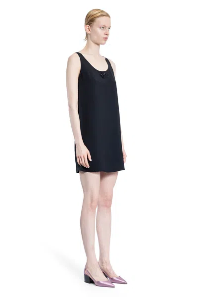 Prada Triangle-logo Mini Dress In Black