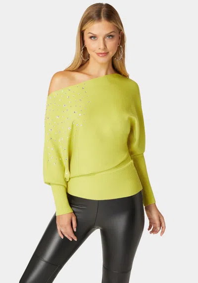 BEBE OFF SHOULDER STUDDED DOLMAN SLEEVE SWEATER 