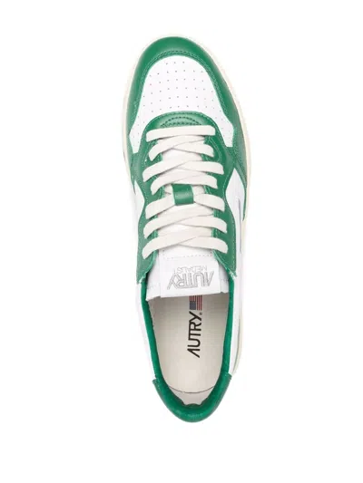 Autry White And Green Two-tone Leather Medalist Low Sneakers